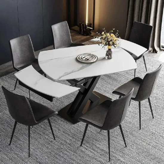 Простой дешевый скандинавский обеденный стол, мраморный дизайн, прямоугольный спеченный камень, складная выдвижная мебель, стол и стулья