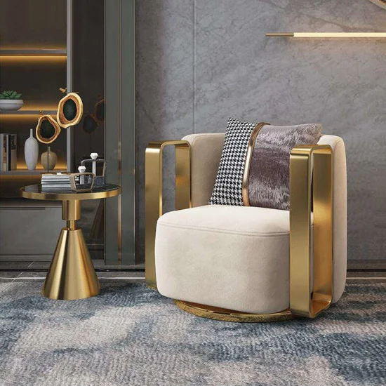 Современное вращающееся кресло для гостиной, роскошный золотой металлический каркас, одиночный диван-кресло для мебели для гостиной